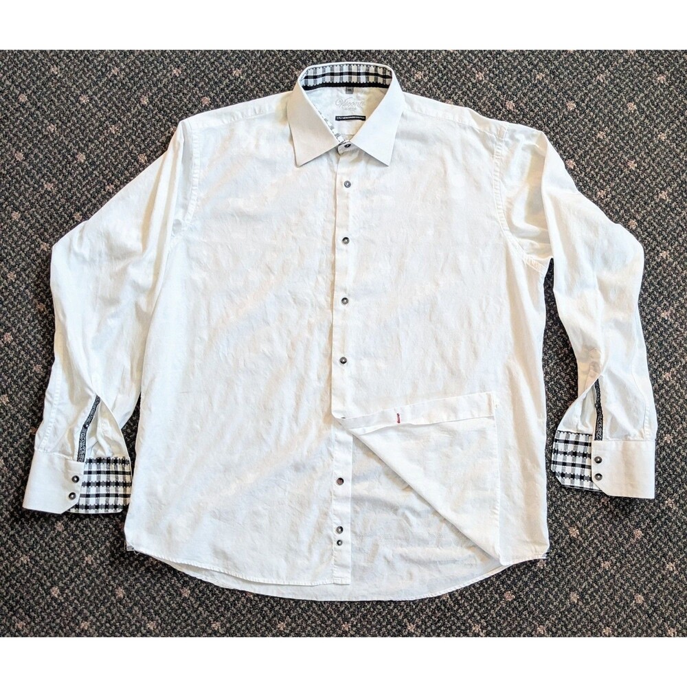 Visconti Uomo Men's XXL Dress Shirt Long Sleeve White Jacquard 100% Cotton